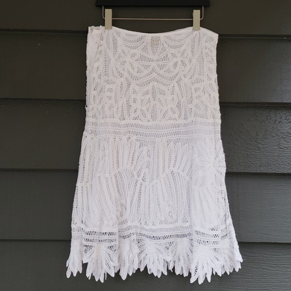 RALPH LAUREN White Cotton Lace Midi Skirt sz 10 - Picture 7 of 13